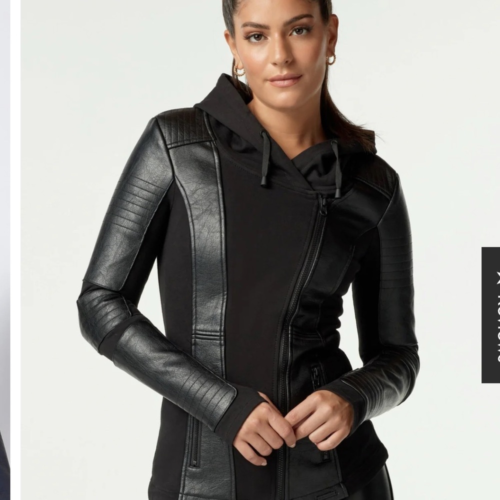 Blanc Noir Black Leather Hooded Jacket